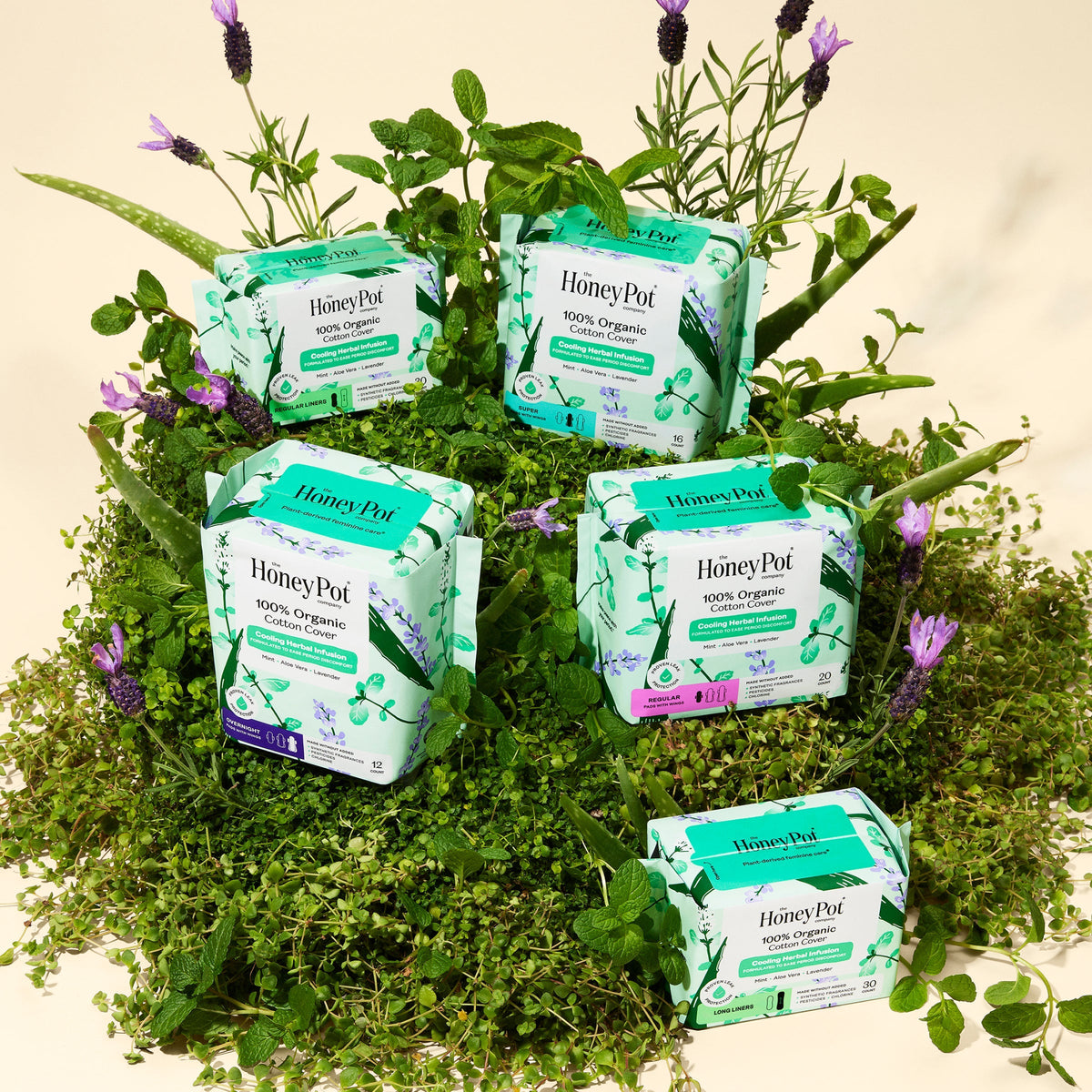 Organic Cotton Cover Cooling Herbal Infusion Overnight Pads